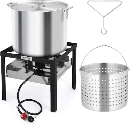 Front. Winado - 2PCS 80QT Turkey Fryer with Propane Stove Stand, Aluminum Deep Fryer, Basket, Lifting Hook for Outdoor Camping Cooking - Sliver.