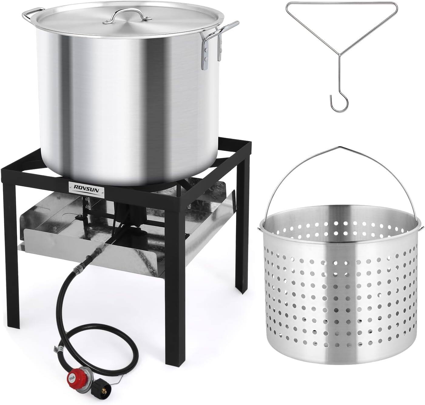 Front. Winado - 2PCS 80QT Turkey Fryer with Propane Stove Stand, Aluminum Deep Fryer, Basket, Lifting Hook for Outdoor Camping Cooking - Sliver.