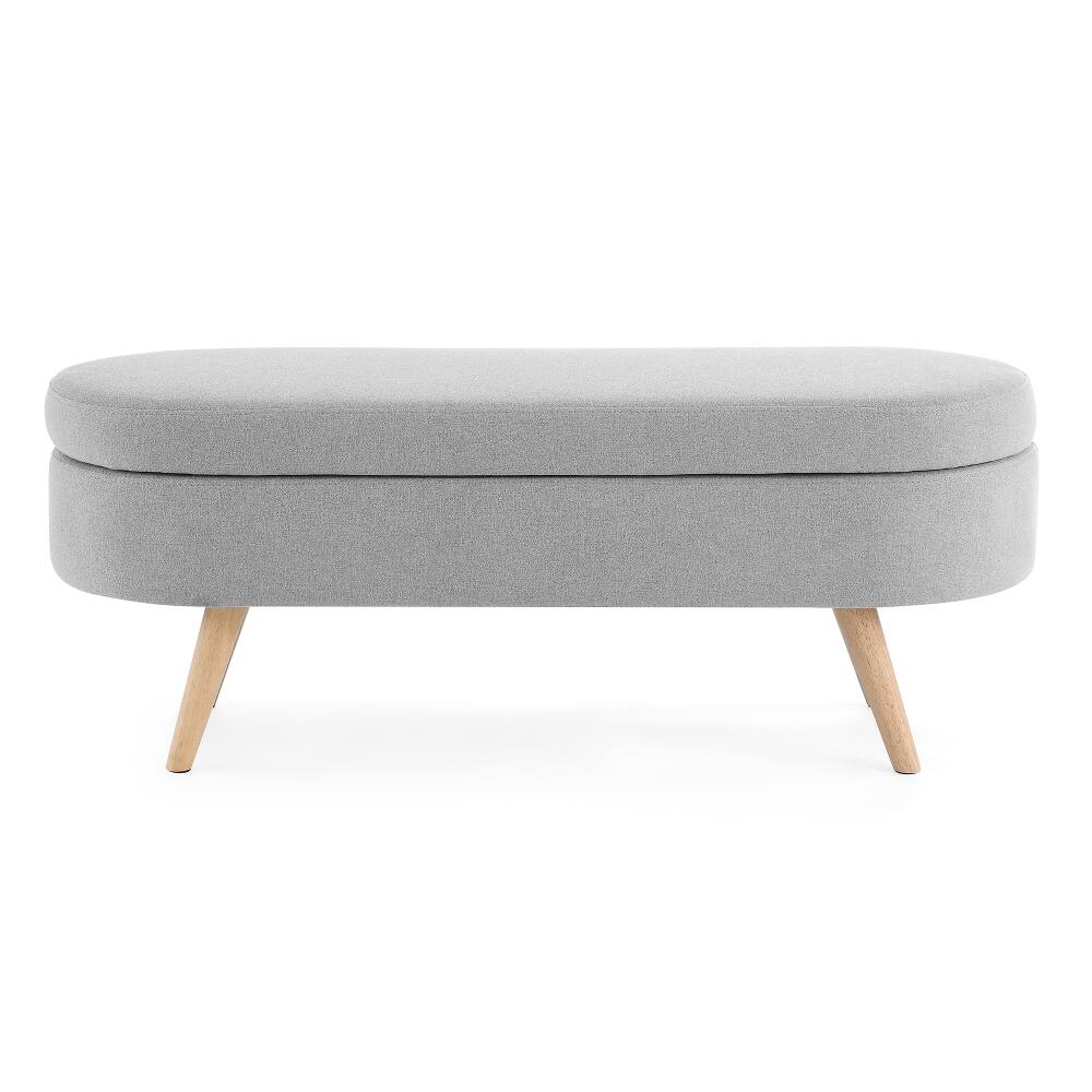 Alt View 4. Ropilly - Ropilly Oval Storage Bench Grey Storage Ottoman with Rubber Wood Legs for Bedroom - Grey.