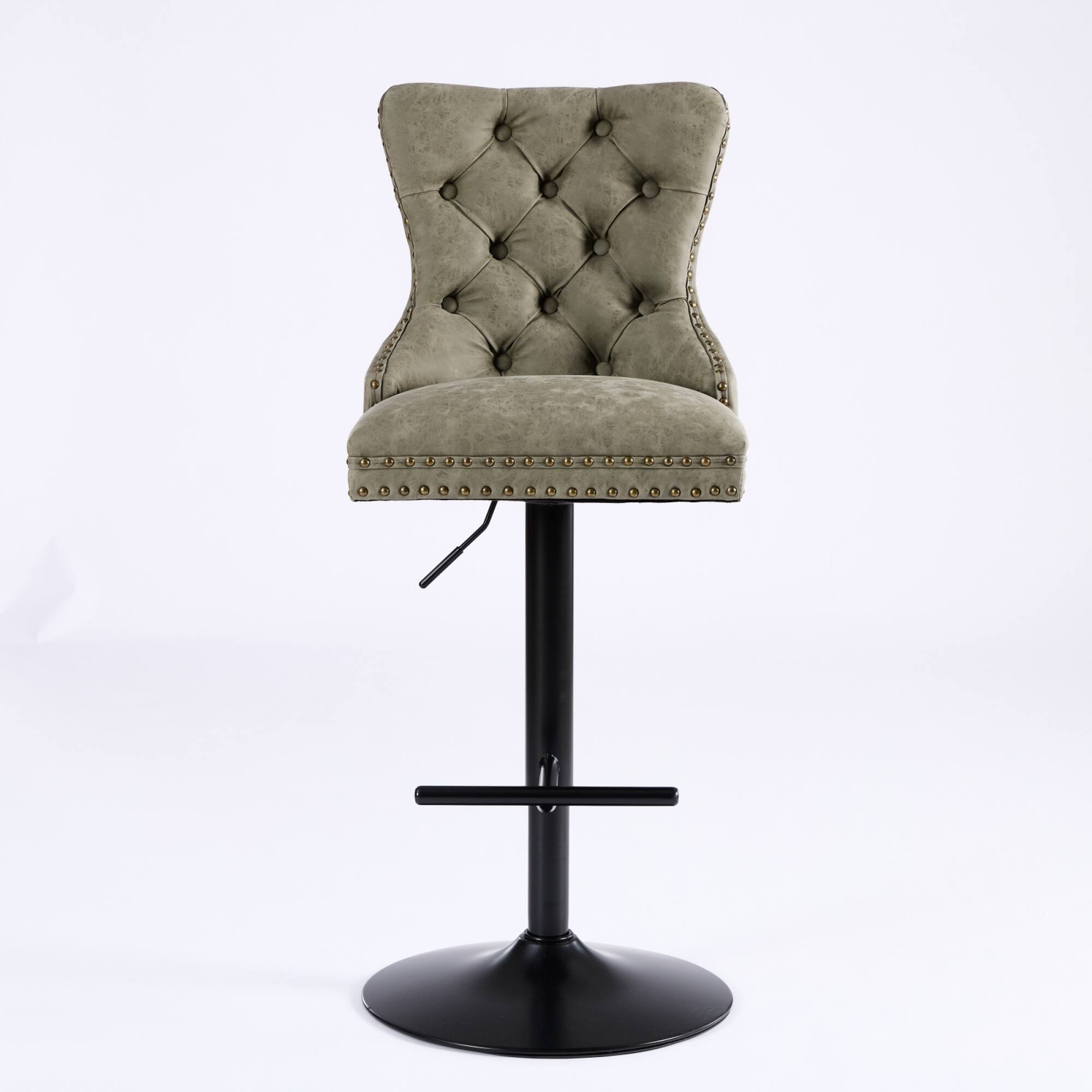 Angle. GOODSILO - Vintage-Inspired Adjustable Swivel Bar Stools with Tufted Backs, Set of 2 for Kitchen and Home Pub - Olive Green.