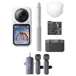 Bundle - Insta360 - X6 8K 360 Action Camera Essential, Arctic White, with 3-in-1 Lavalier Microphone