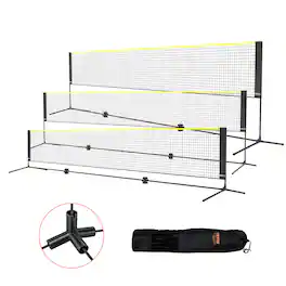 VEVOR - Badminton Net, Height Adjustable Volleyball Net, 17ft Wide Foldable Pickleball Net, Easy Setup Tennis Net Set with Poles - Black + yellow
