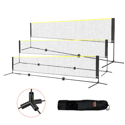 Front. VEVOR - Badminton Net, Height Adjustable Volleyball Net, 17ft Wide Foldable Pickleball Net, Easy Setup Tennis Net Set with Poles - Black + yellow.