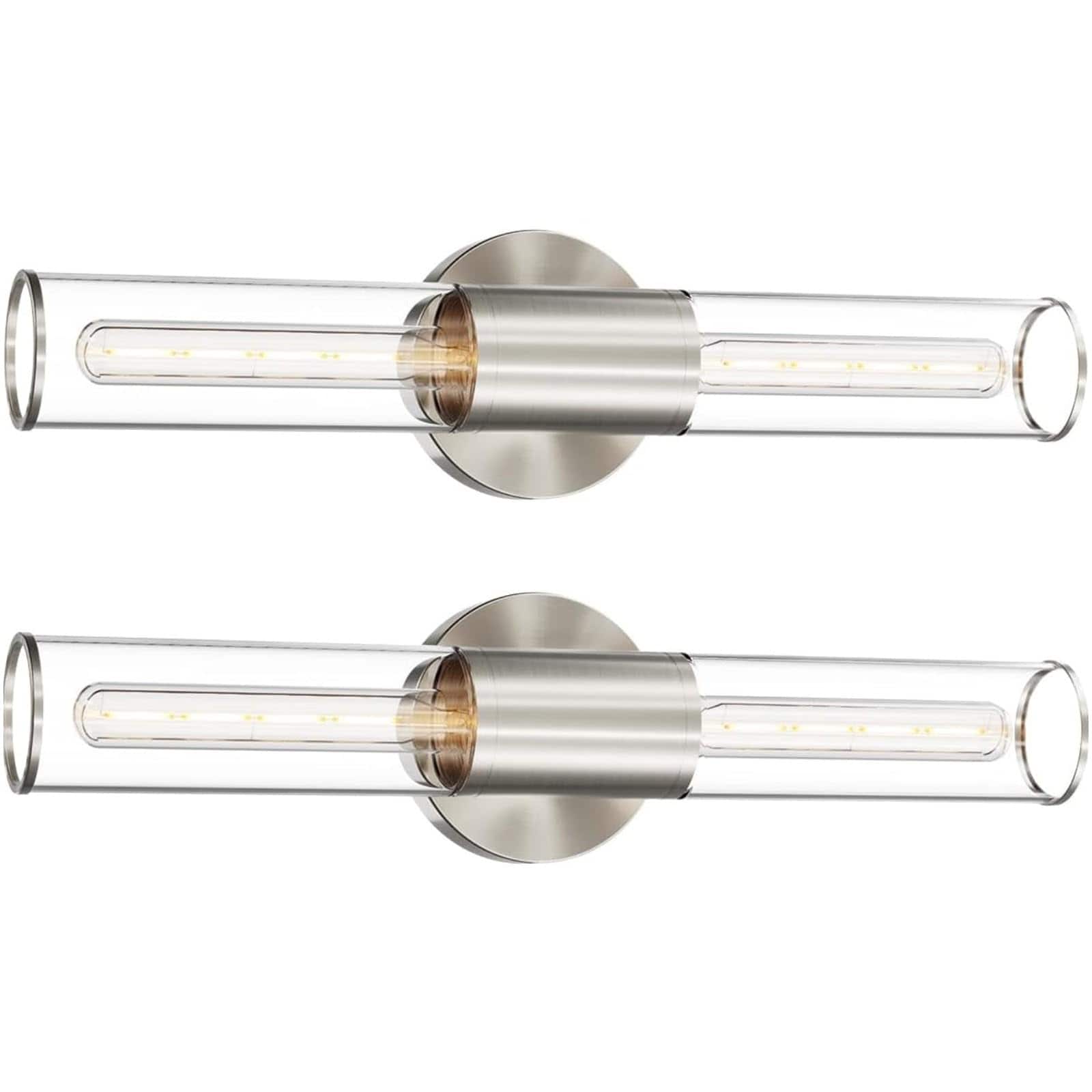 TECH SAFARI - Bathroom Vanity Light Fixture Brushed Nickel Wall Sconce Lighting With Clear Glass Indoor E Socket Lamp For - Silver 2 Count (Pack of 1)