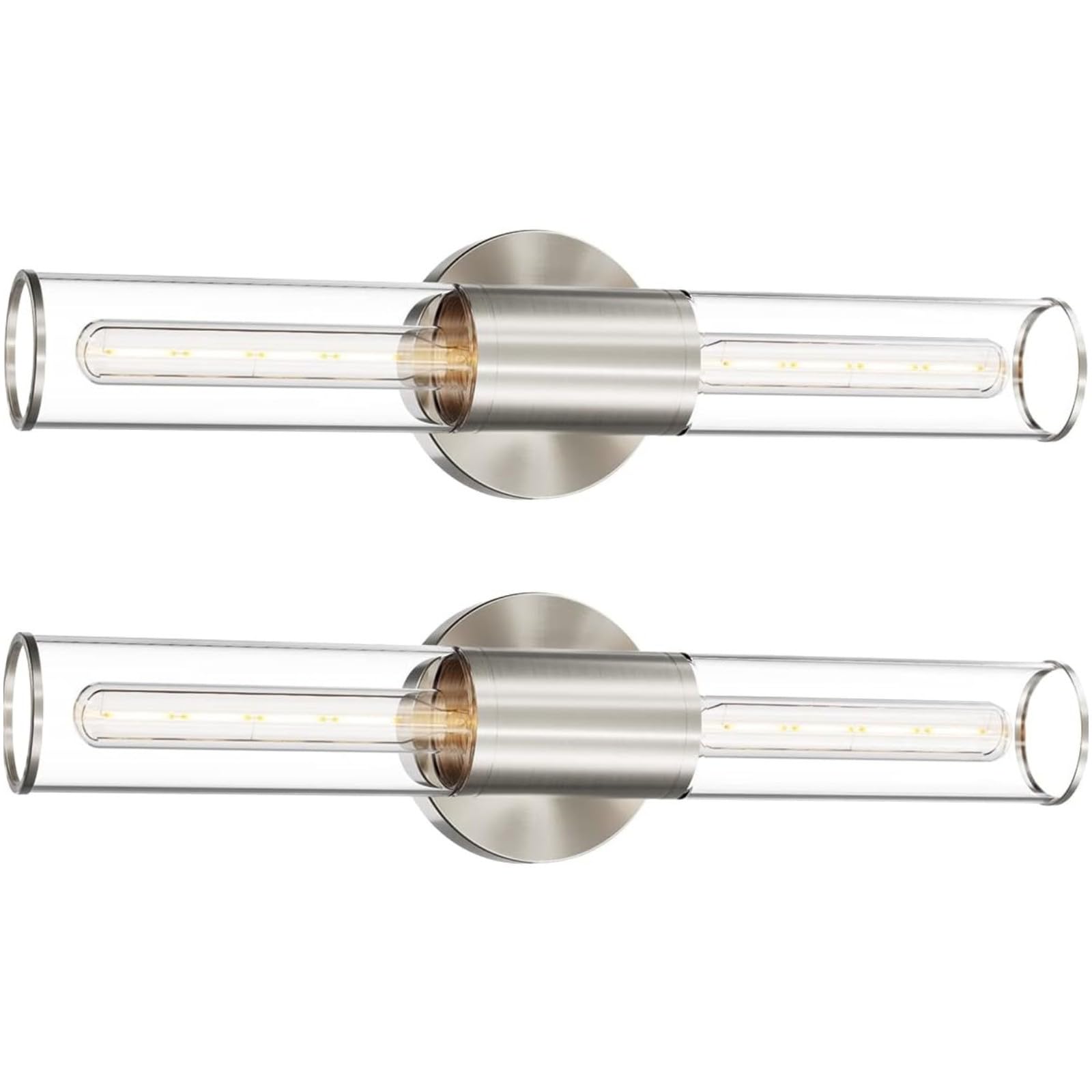 TECH SAFARI - Bathroom Vanity Light Fixture Brushed Nickel Wall Sconce Lighting With Clear Glass Indoor E Socket Lamp For - Silver 2 Count (Pack of 1)