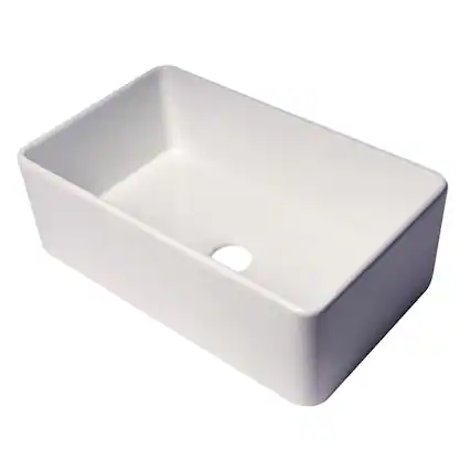 Front. Alfi - ABF3018 30" White Thin Wall Single Bowl Smooth Apron Fireclay Kitchen Farm Sink - White.