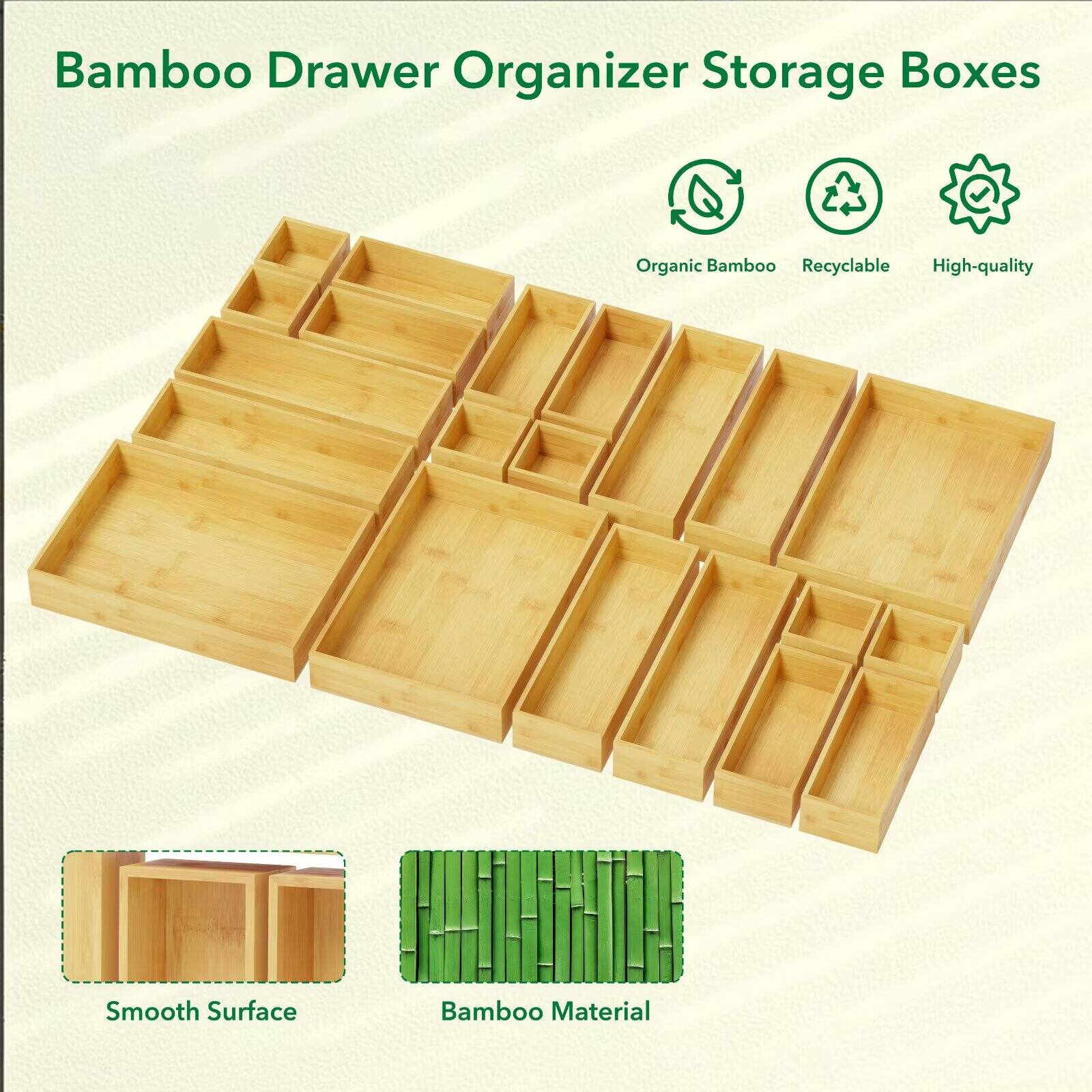 Bamboo Drawer Organizer Storage Boxes

- Organic Bamboo
- Recyclable
- High-quality
- Smooth Surface
- Bamboo Material