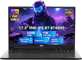 NIMO - 17.3" IPS FHD-Gaming-Laptop, AMD Ryzen 7 8745HS 32GB DDR5 RAM 1TB SSD 4.9GHz Radeon 780M Graphics 100W USB-C 4.0 - Black