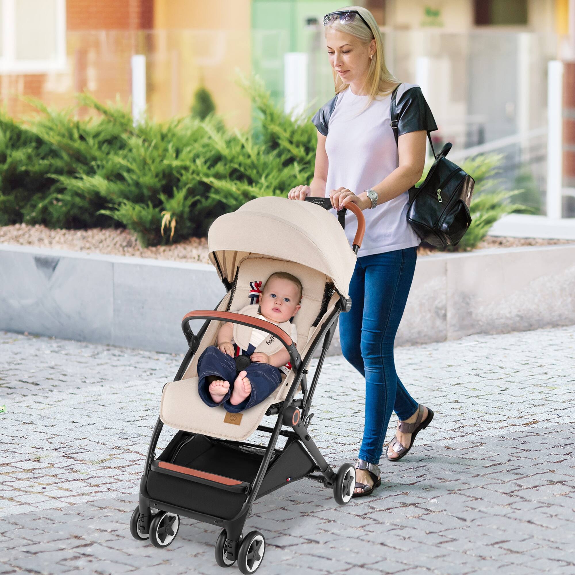 Alt View 1. Costway - Costway Lightweight Baby Stroller Aluminium Frame with Net for Travel 15 lbs - Beige.