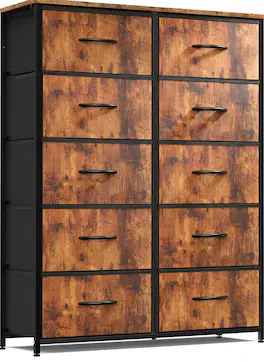 AOITUN - Drawer Fabric Dresser for Bedroom, Chest of Drawer Organizer Storage Cabinet for Closet, Entryway, Rust Brown - Steel