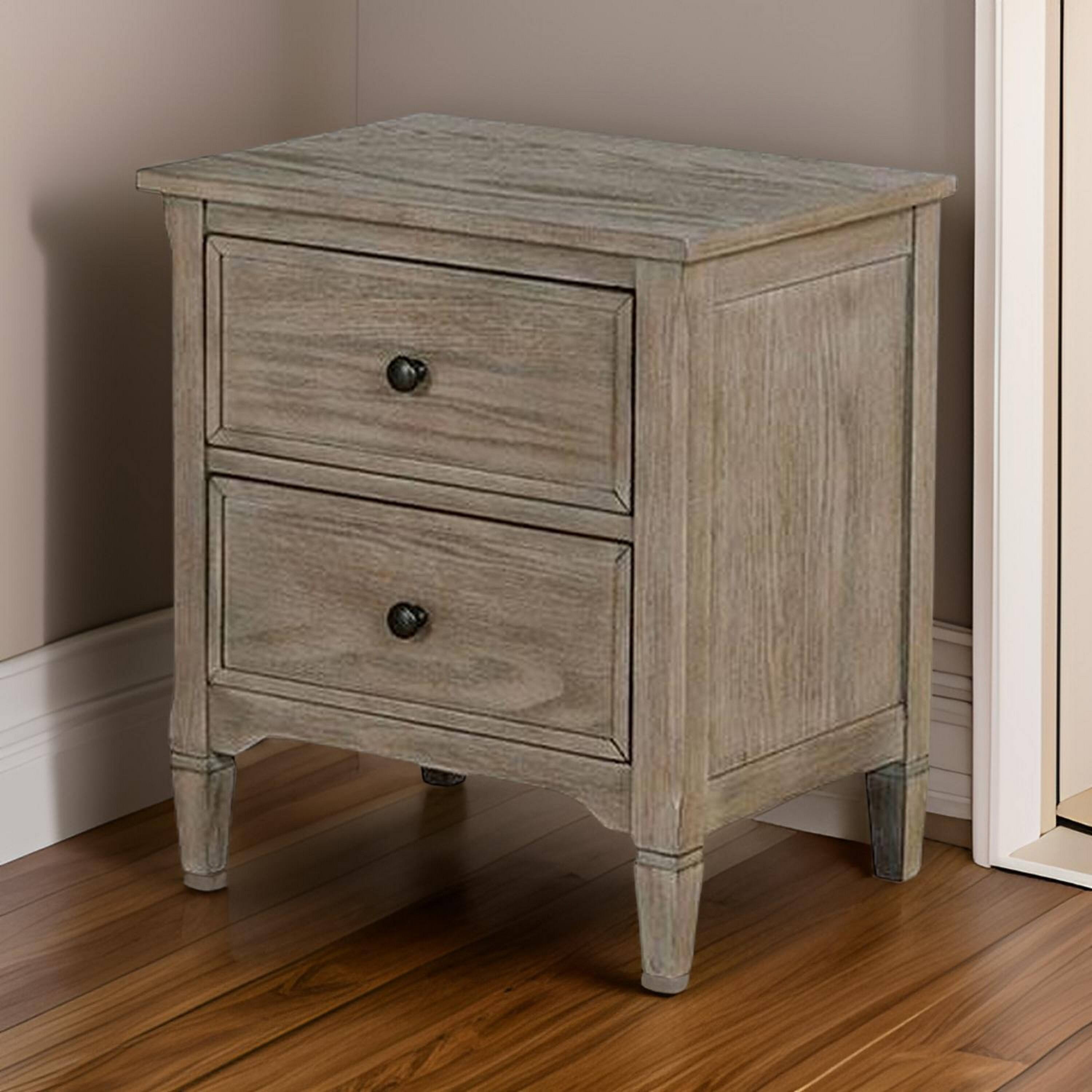 Alt View 5. Manhattan Lane - 2 Drawer Wooden Nightstand with Round Knobs - Gray.
