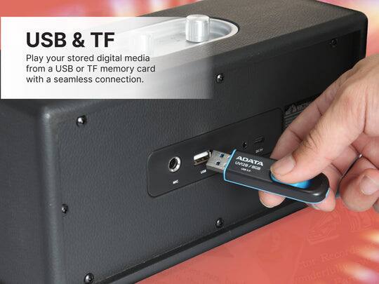 USB & TF  
Play your stored digital media from a USB or TF memory card with a seamless connection.  

ADATA  
UV287  
128GB