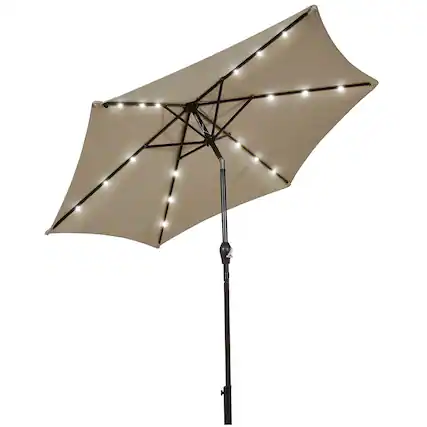 Front. Costway - 9' Solar LED Lighted Patio Market Umbrella Tilt Adjustment Crank Lift - Tan.