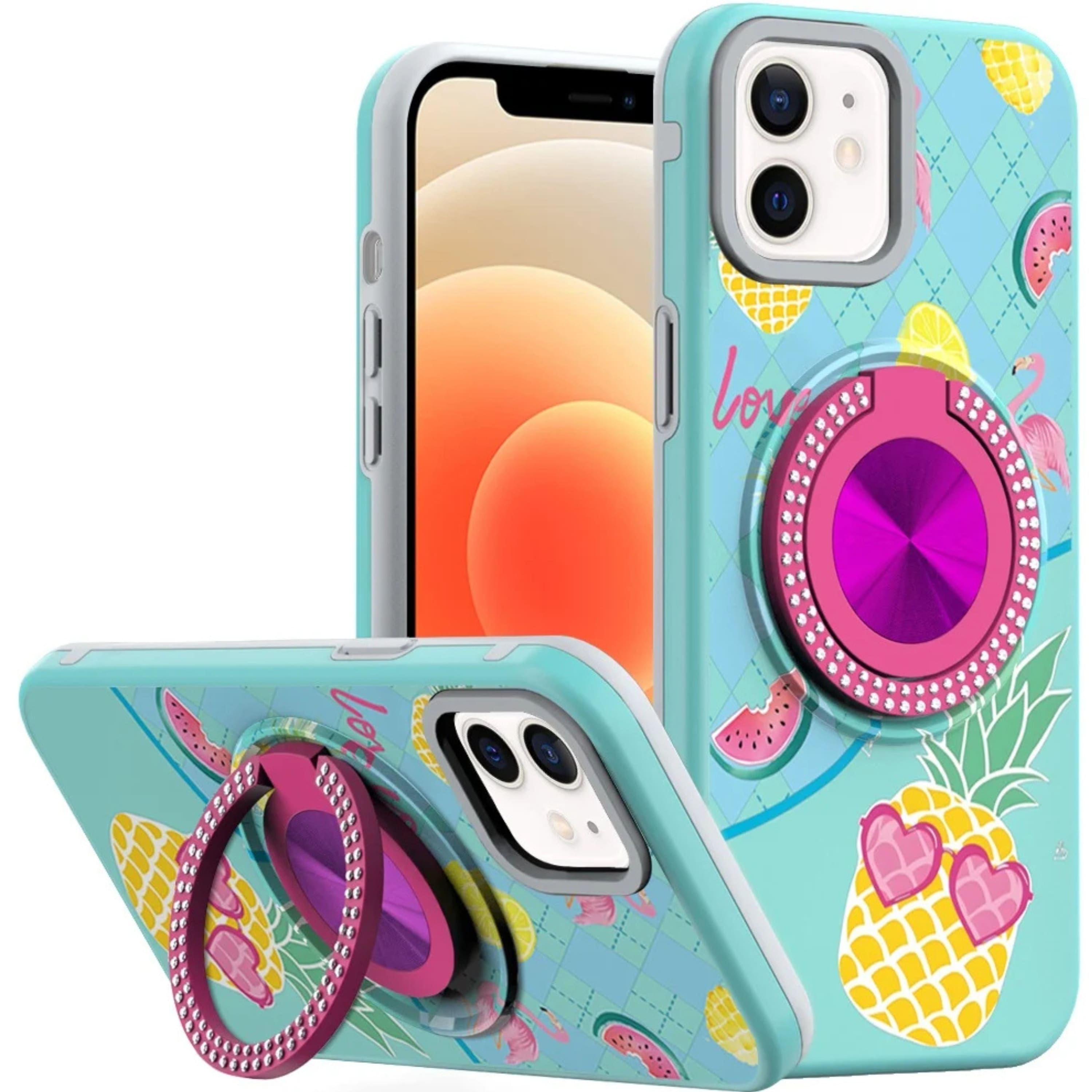 Kitcheniva - Shockproof Floral Design Protective Cover With Tempered Glass For iPhone 12 Pro Max - Pineapple price history on PriceWatchPro