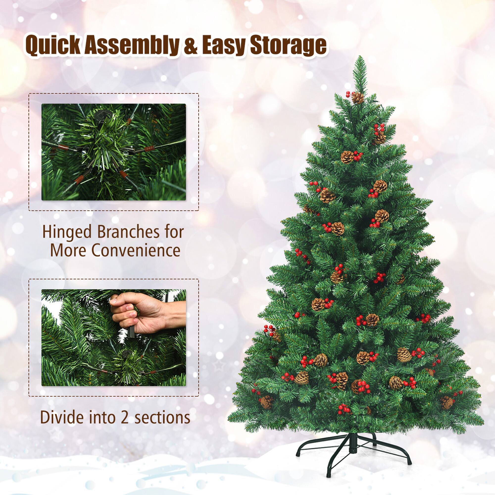 Quick Assembly & Easy Storage

Hinged Branches for More Convenience

Divide into 2 sections