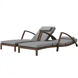 Resenkos - Set Of 2 Wicker Chaise Lounge Chairs With 5-Way Back Support, Adjustable Patio Loungers - Gray
