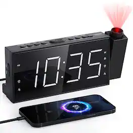 Dazzed Corner - Projection Alarm Clock with FM Radio,Dual Alarms USB Charger - Black