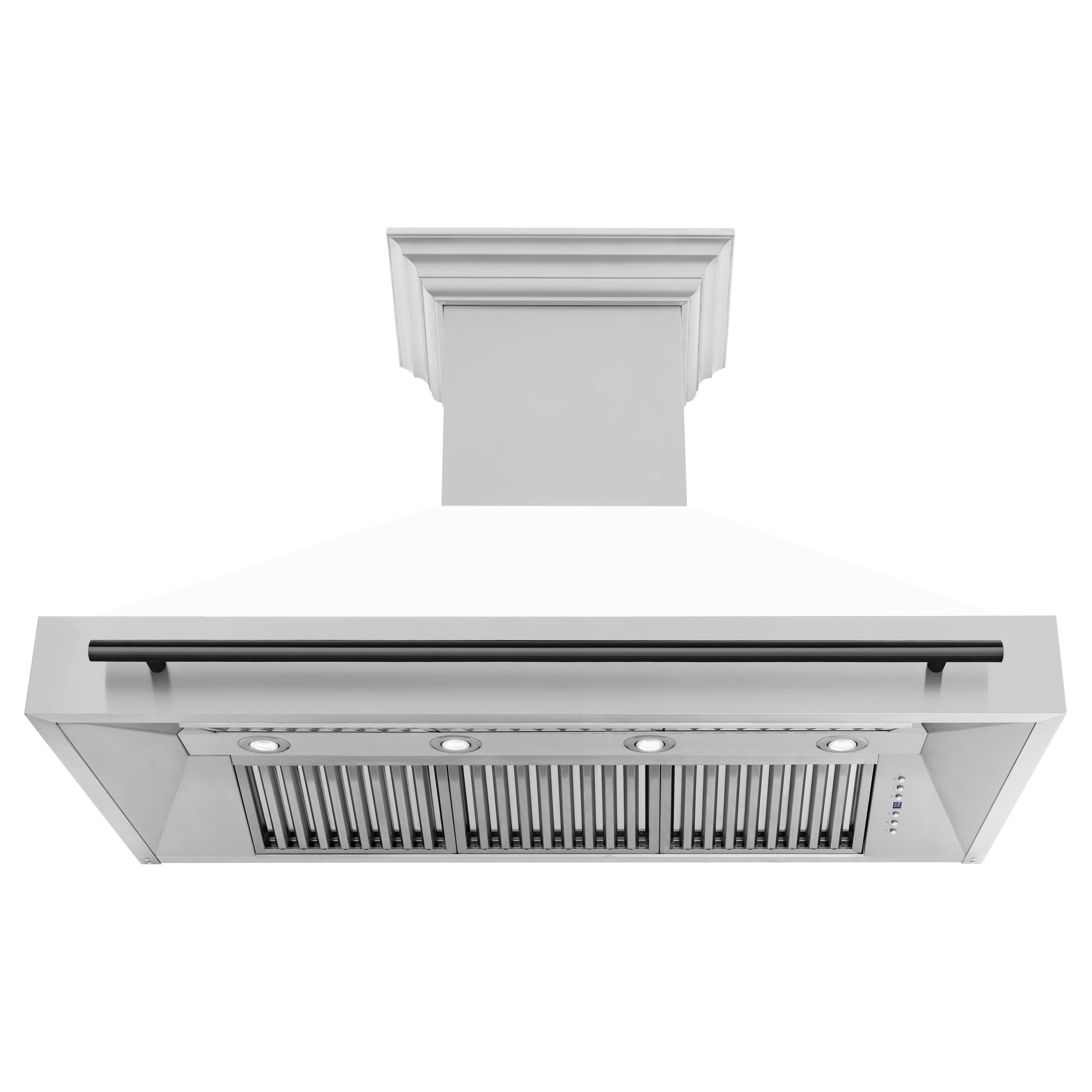 Back. ZLINE - ZLINE Autograph Edition 48 in. Stainless Steel Range Hood with White Matte Shell and Matte Black Handle - Stainless Steel.