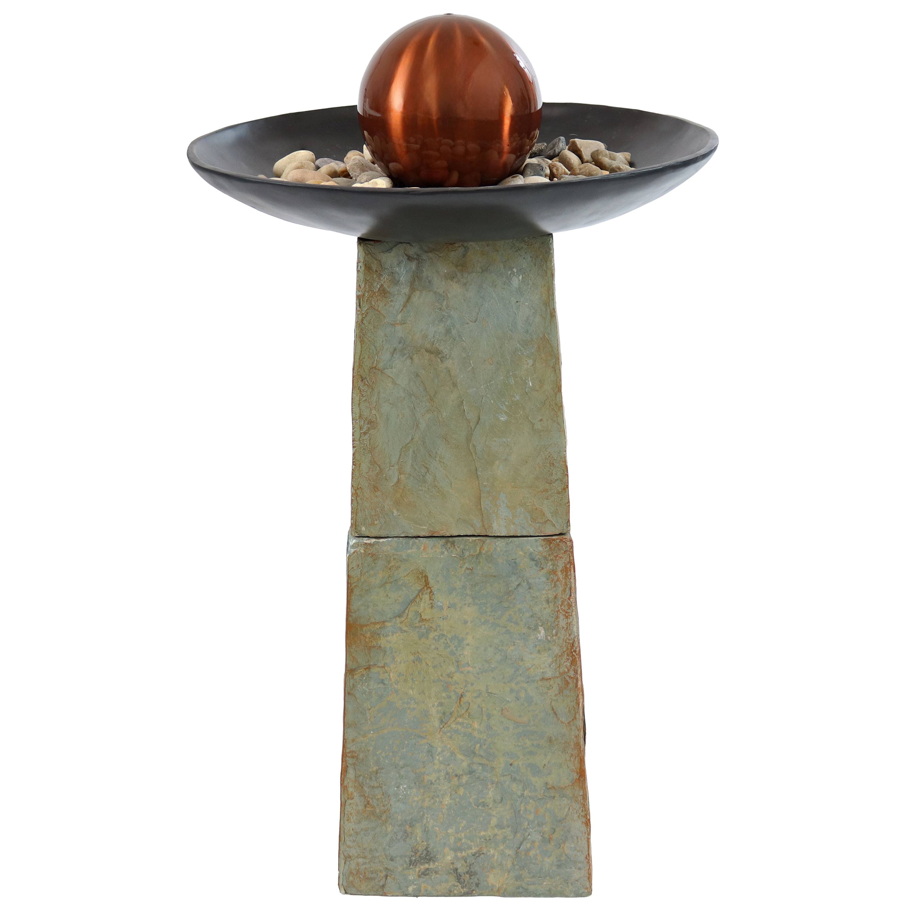 Alt View 4. Sunnydaze - Decorative Orb Slate Outdoor Water Fountain - 38" - Green.