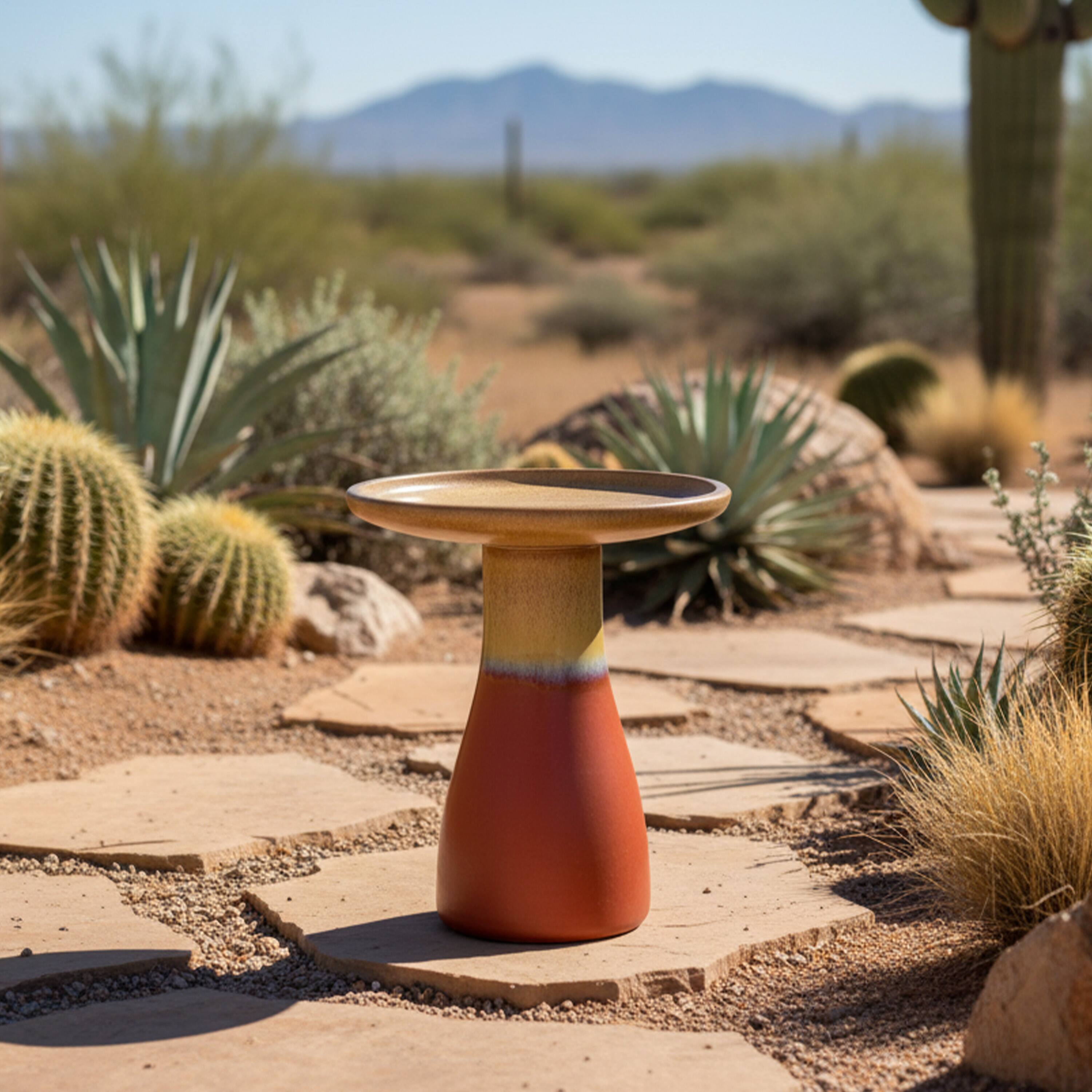 Alt View 7. Sunnydaze - Duo-Tone Glazed Ceramic Bird Bath - 20.5 in - Lemon Cognac.