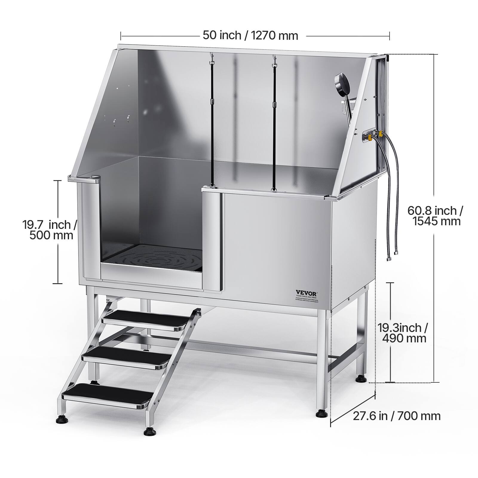 - 50 inch / 1270 mm
- 19.7 inch / 500 mm
- 60.8 inch / 1545 mm
- 19.3 inch / 490 mm
- 27.6 in / 700 mm