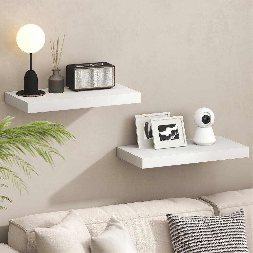 Angle. Furinno - TANNA Floating Shelves for Wall, 12 x 24 Wall Shelf, Thick Shelf, Wall Mounted Floating Shelf with Invisible Brackets - White.