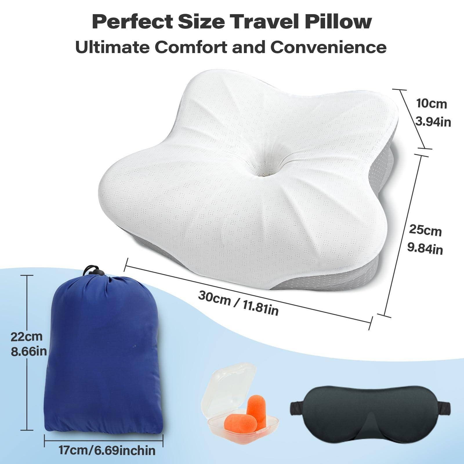 Perfect Size Travel Pillow  
Ultimate Comfort and Convenience  

10cm / 3.94in  
25cm / 9.84in  
30cm / 11.81in  
22cm / 8.66in  
17cm / 6.69in