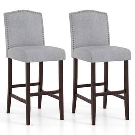 Costway - Set of 2 Bar Stools 30" Upholstered Kitchen Breakfast Nailhead Bar Chairs - Gray