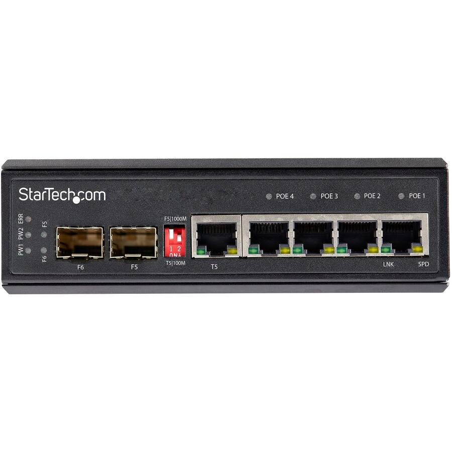 StarTech.com ERR FS PW2 PW1 F6 F6 F5  
F5|1000M 1 2 INO TS|100M  
T5  
POE4  
POE3  
POE2 LNK  
POE1 SPD