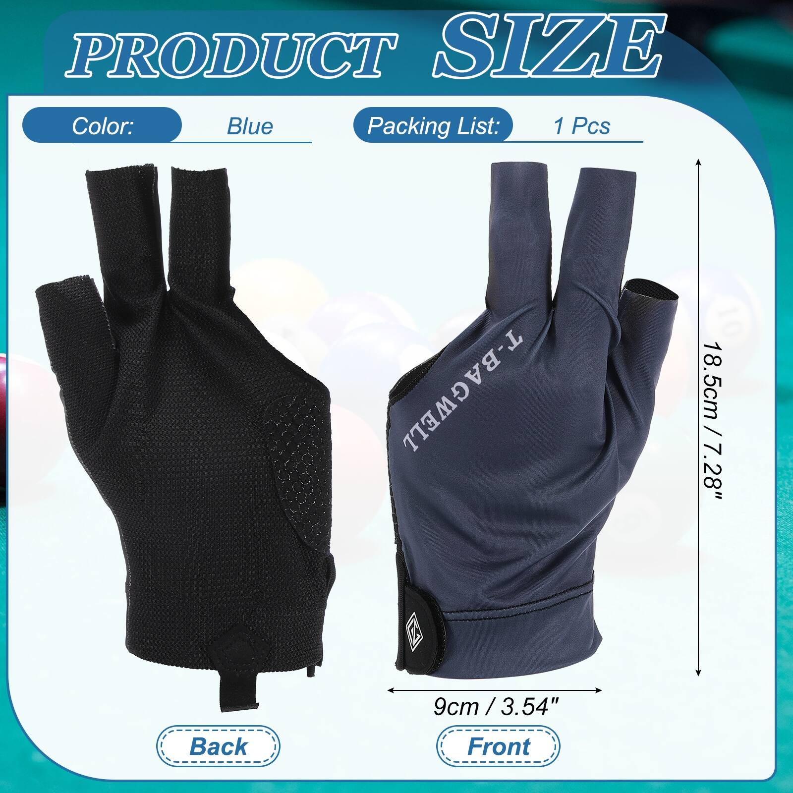 PRODUCT SIZE  
Color: Blue  
Packing List: 1 Pcs  

T-BAGWELL  
18.5cm / 7.28"  
9cm / 3.54"  

Back Front