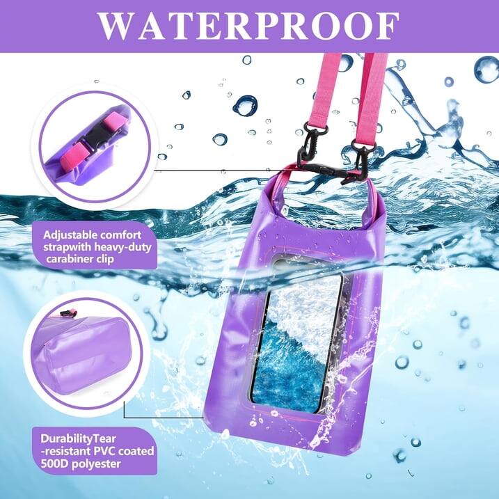 WATERPROOF

Adjustable comfort strap with heavy-duty carabiner clip

Durability: Tear-resistant PVC coated 500D polyester