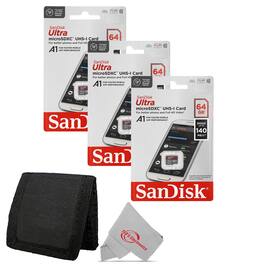 SanDisk Professional - 3x Sandisk Ultra microSD 64 GB 140MB/s Memory Card with Card Wallet