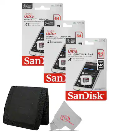 SanDisk Ultra microSDXC UHS-I Card 64GB
For better photos and Full HD Video
A1 FOR FASTER MOBILE APP PERFORMANCE
SPEED UP TO 140 MB/s
