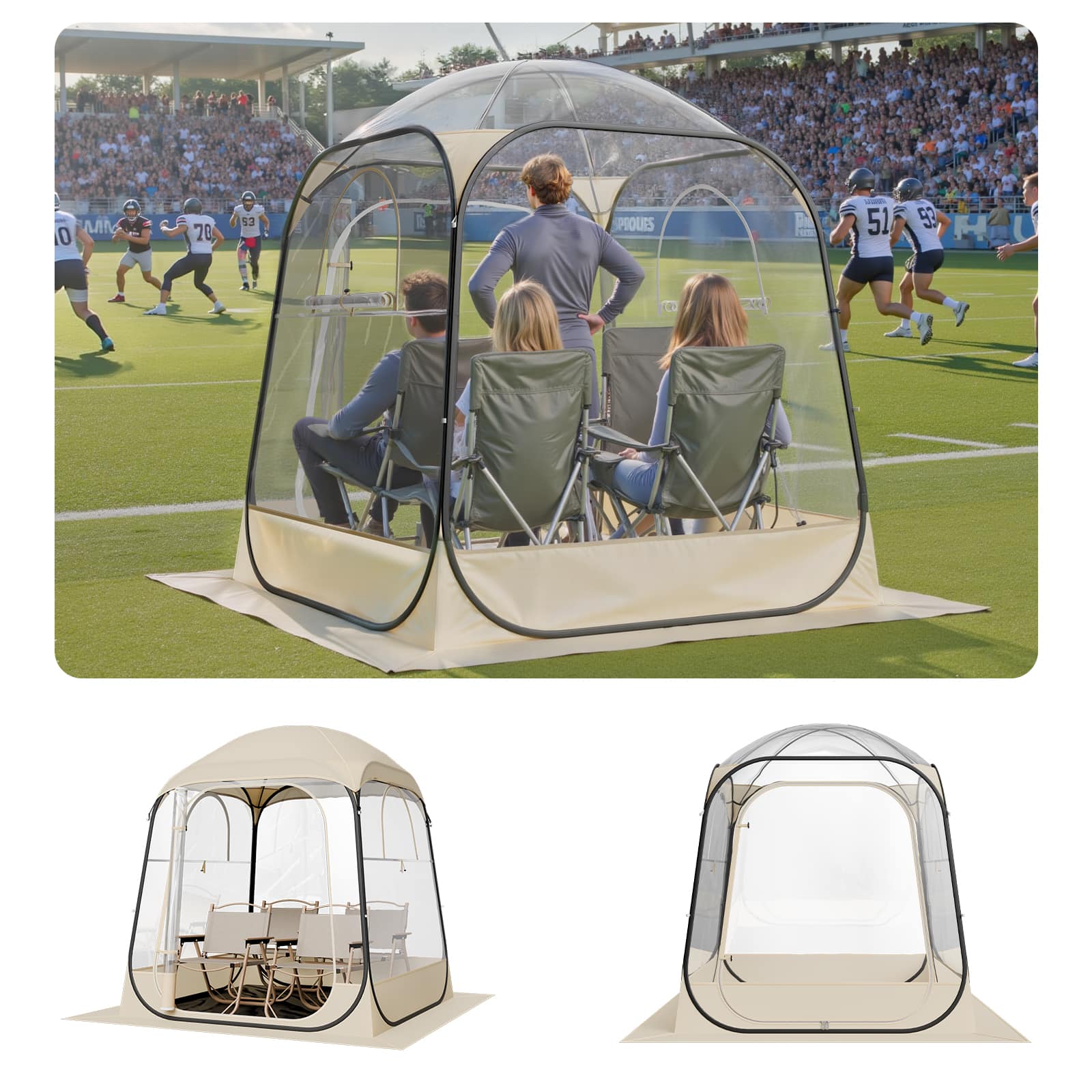 Front. VEVOR - Pop up Sports Tent, 63x63 in Clear Bubble Tent for 2-4 Persons, Waterproof Outdoor Pod with Floor Mat & Top Cover - Transparent.