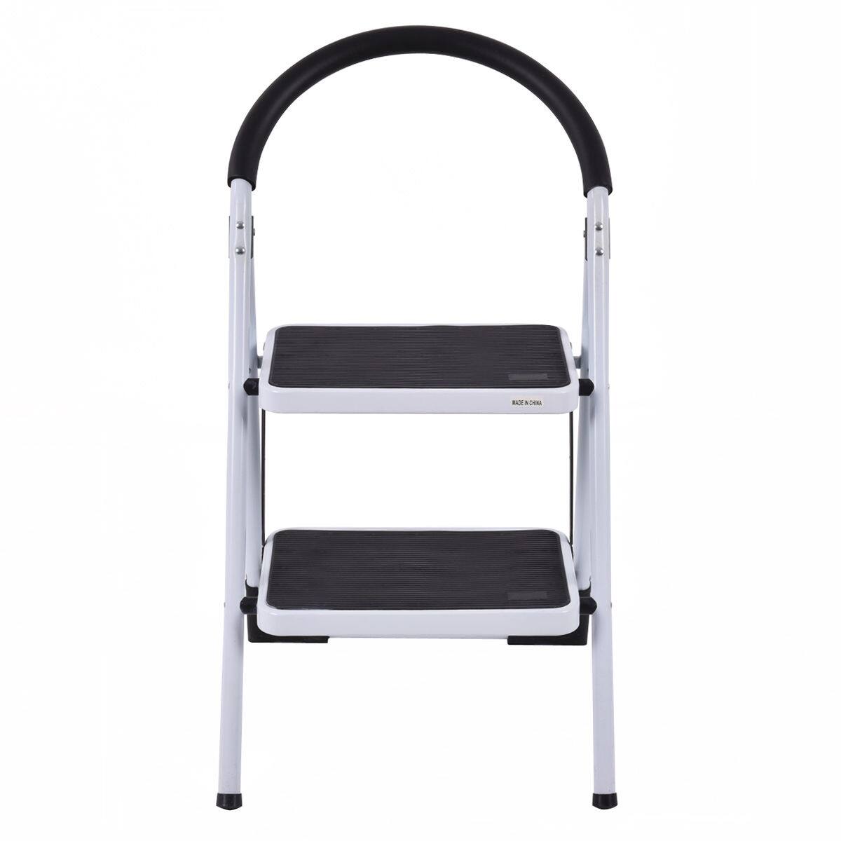 Alt View 4. Costway - Costway 2 Step Ladder Folding Stool Heavy Duty 330Lbs Capacity Industrial Lightweight - Black & White.