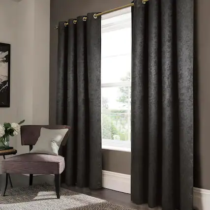 Front. Olivia Gray - Olivia Gray Lina Matte Embossed Blackout Grommet Single Panel - 52x90" Black - Black.