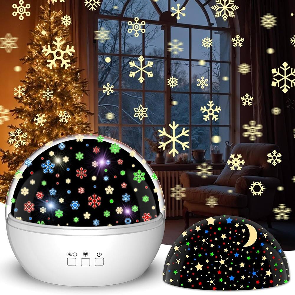 Front. ACJPR - Christmas Projector Night Light - Indoor Snowflake and Starry Projection for Kids’ Room, Toddlers, and Holiday Décor.