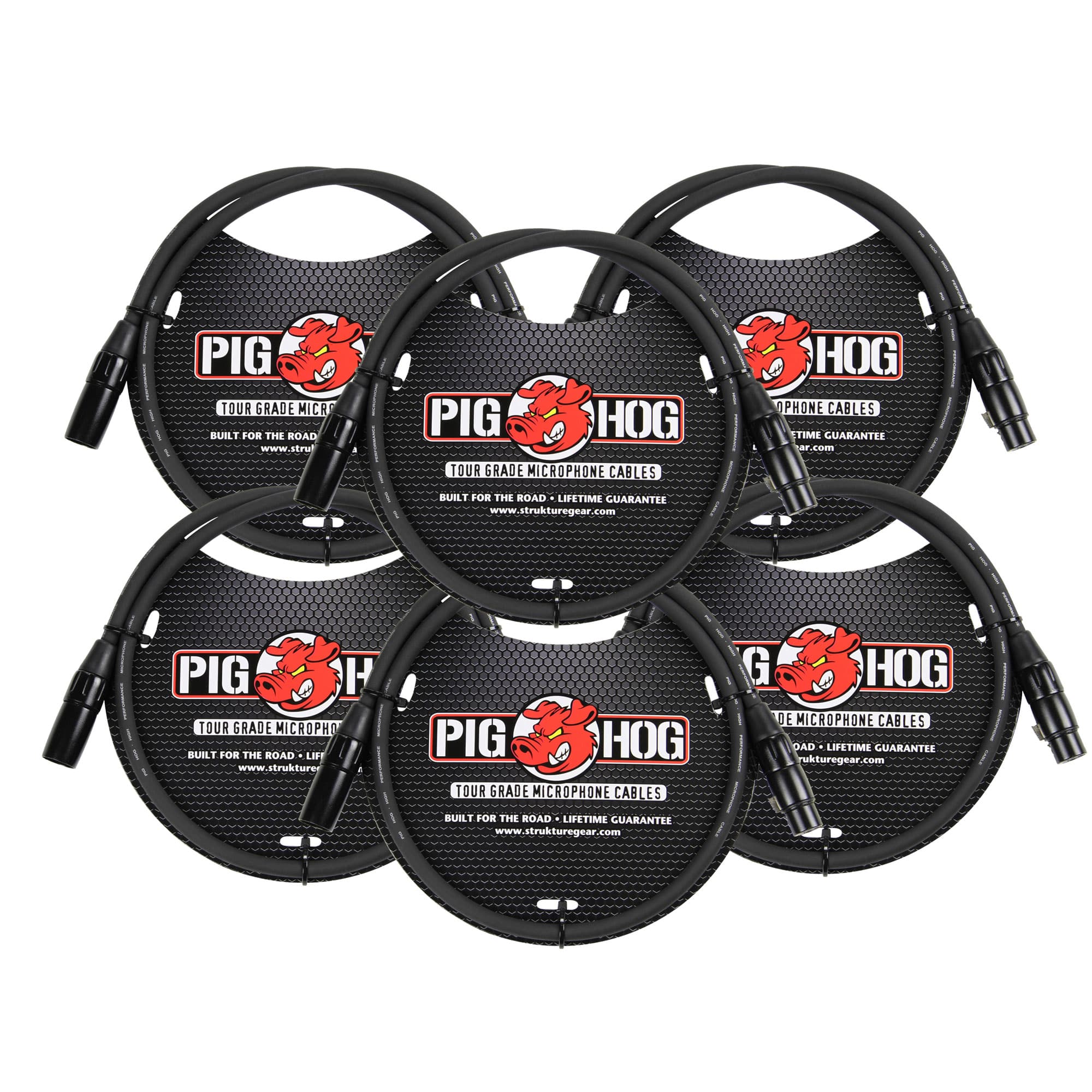 Pig Hog - 8mm XLR Microphone Cable Male to Female 3 Ft Fully Balanced - 6 Pack - Black