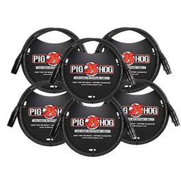 Pig Hog - 8mm XLR Microphone Cable Male to Female 3 Ft Fully Balanced - 6 Pack - Black