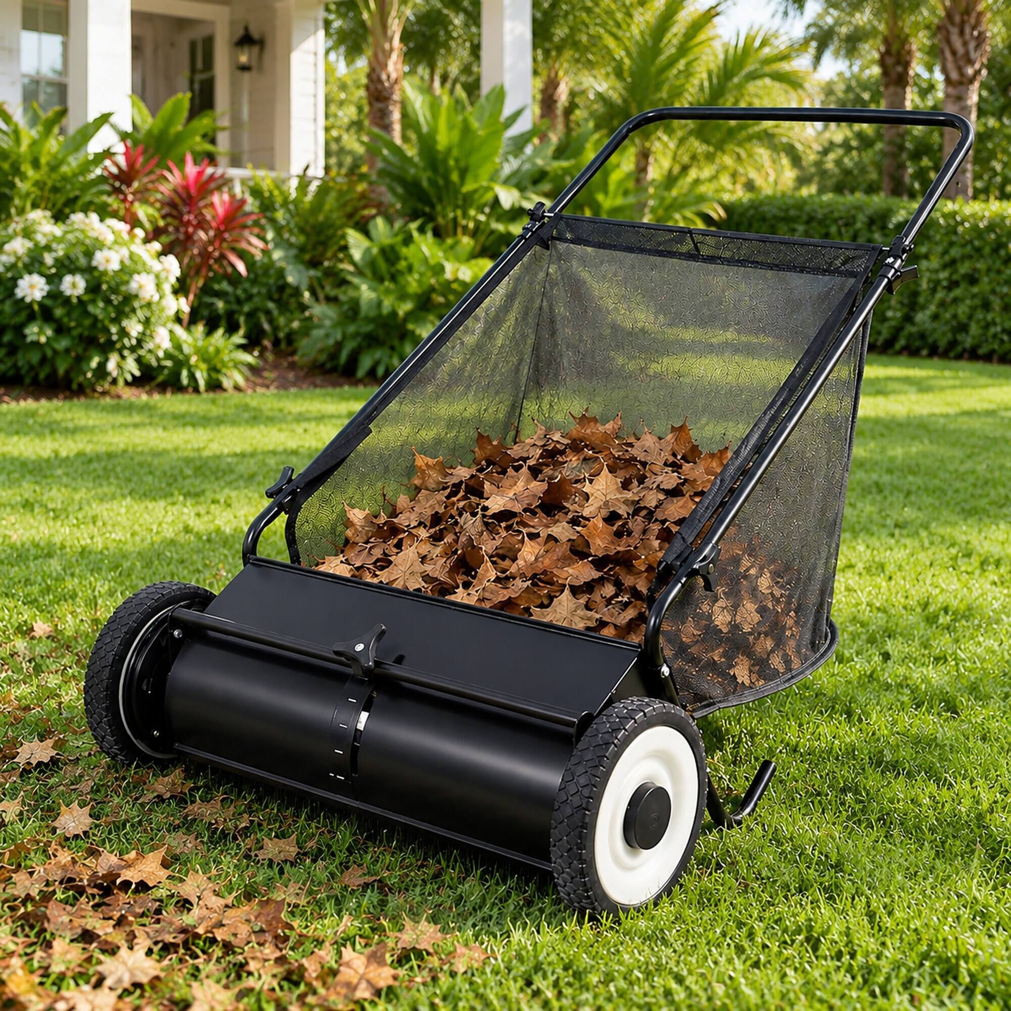 Alt View 1. RYHNUYNE - 26-Inch Push Lawn Sweeper, 7 Cu. Ft. - Black.