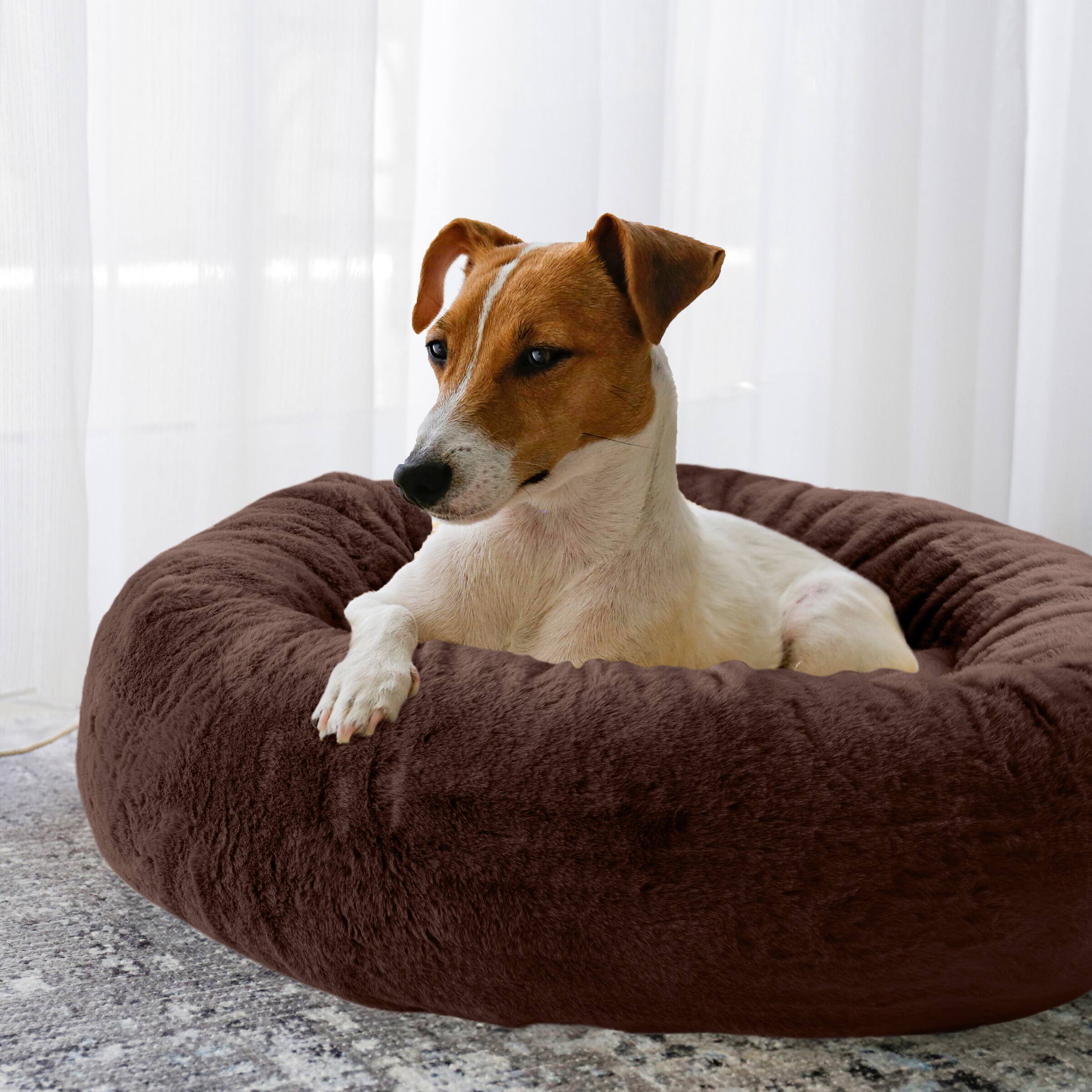 Alt View 1. PetMaker - 25in Donut Dog Bed for Small Pets - DarkBrown.