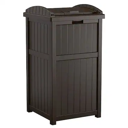 Front. Suncast - Suncast Trash Hideaway Outdoor 33 Gallon Garbage Waste Can Bin, Java (2 Pack) - Java Brown.
