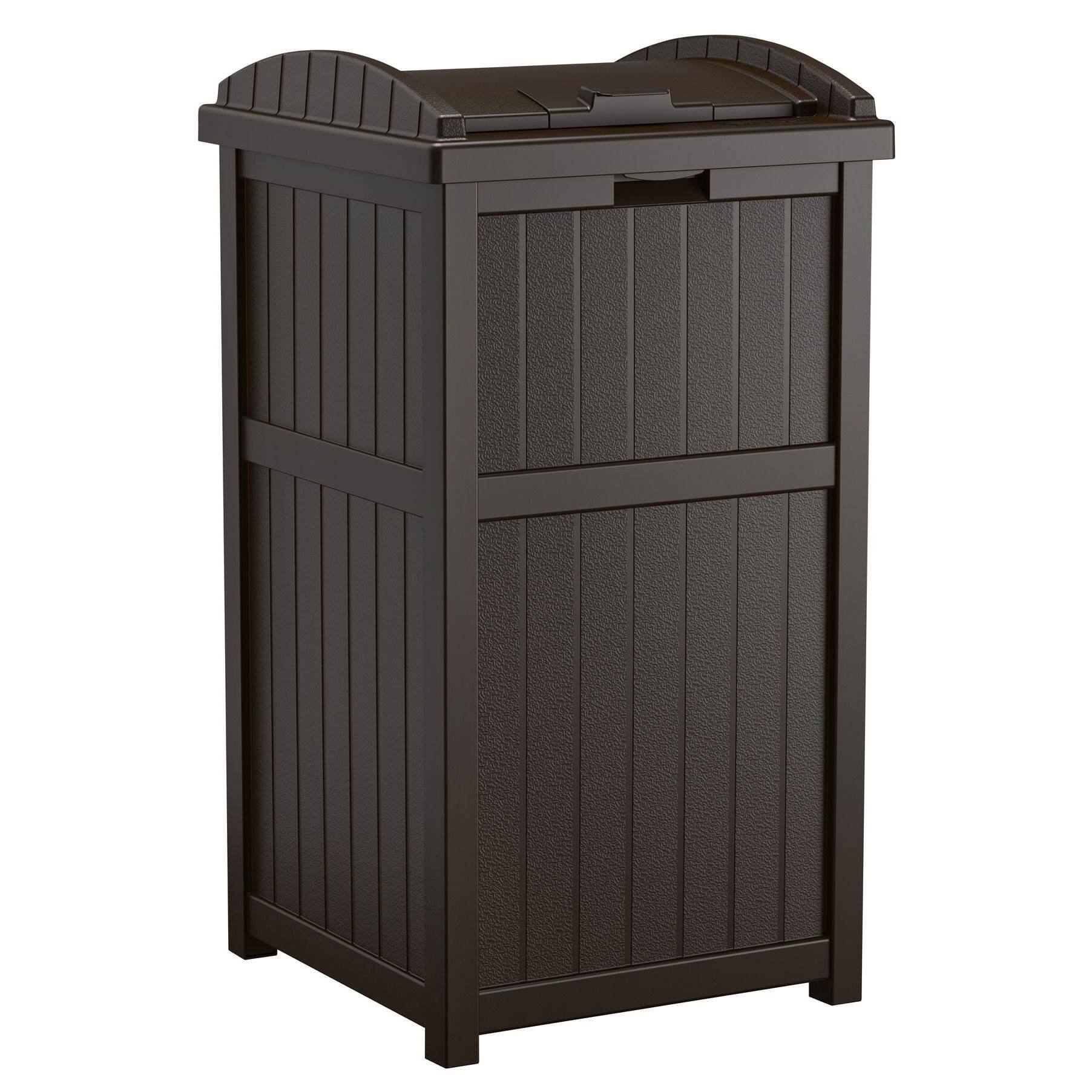 Front. Suncast - Suncast Trash Hideaway Outdoor 33 Gallon Garbage Waste Can Bin, Java (2 Pack) - Java Brown.
