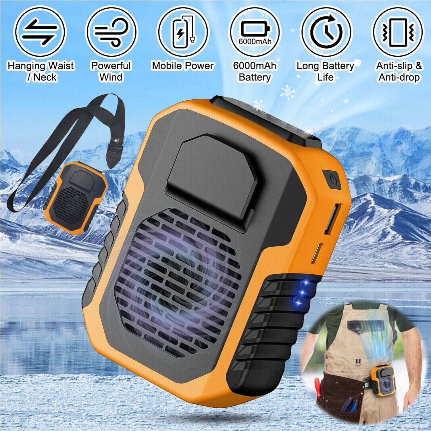 - Hanging Waist / Neck
- Powerful Wind
- Mobile Power
- 6000mAh Battery
- Long Battery Life
- Anti-slip & Anti-drop