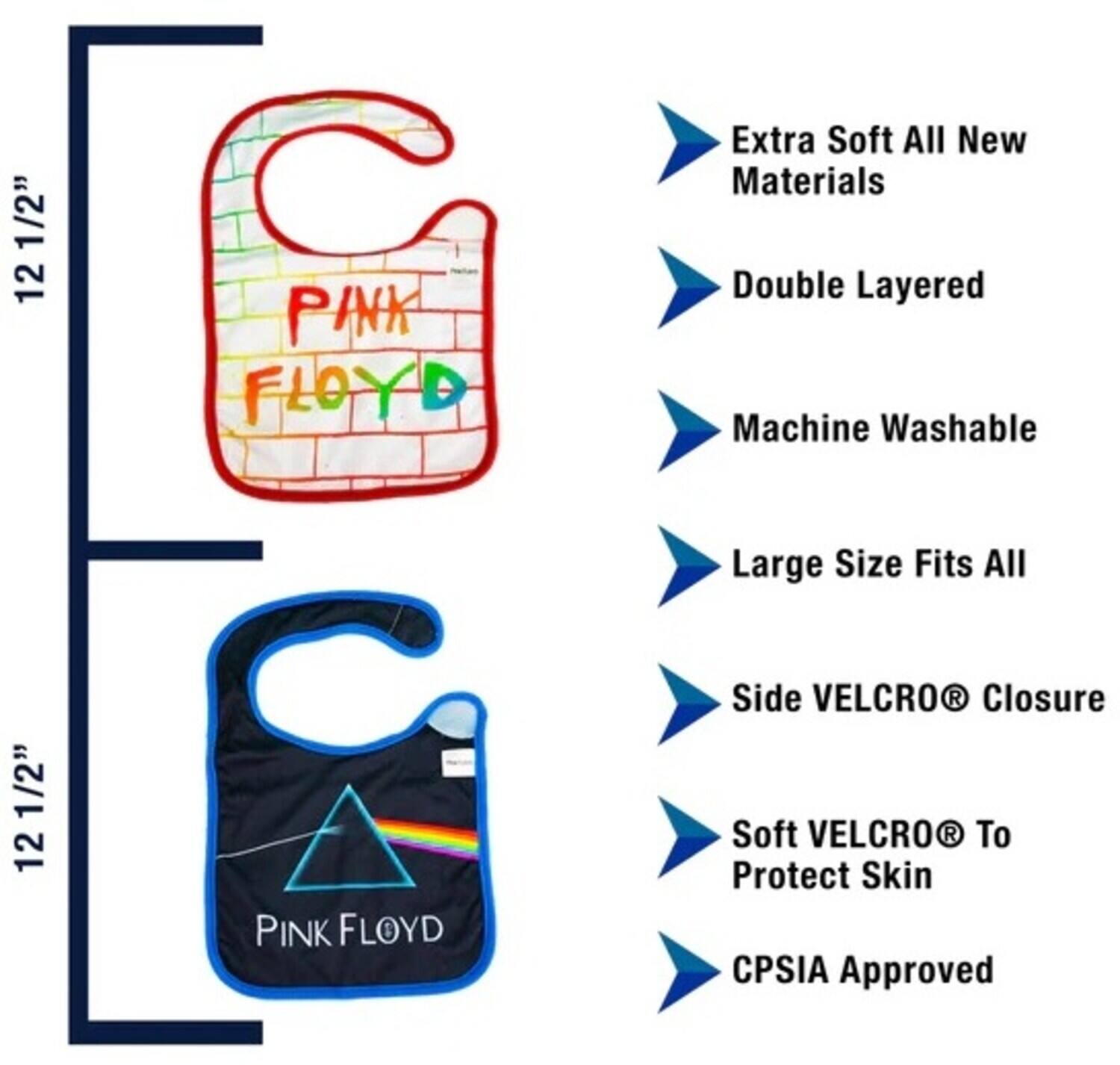 1/2" 12 1/2" 12" PINK FLOYD C PINK FLOYD Extra Soft All New Materials Double Layered Machine Washable Large Size Fits All Side VELCRO® Closure Soft VELCRO® To Protect Skin CPSIA Approved
