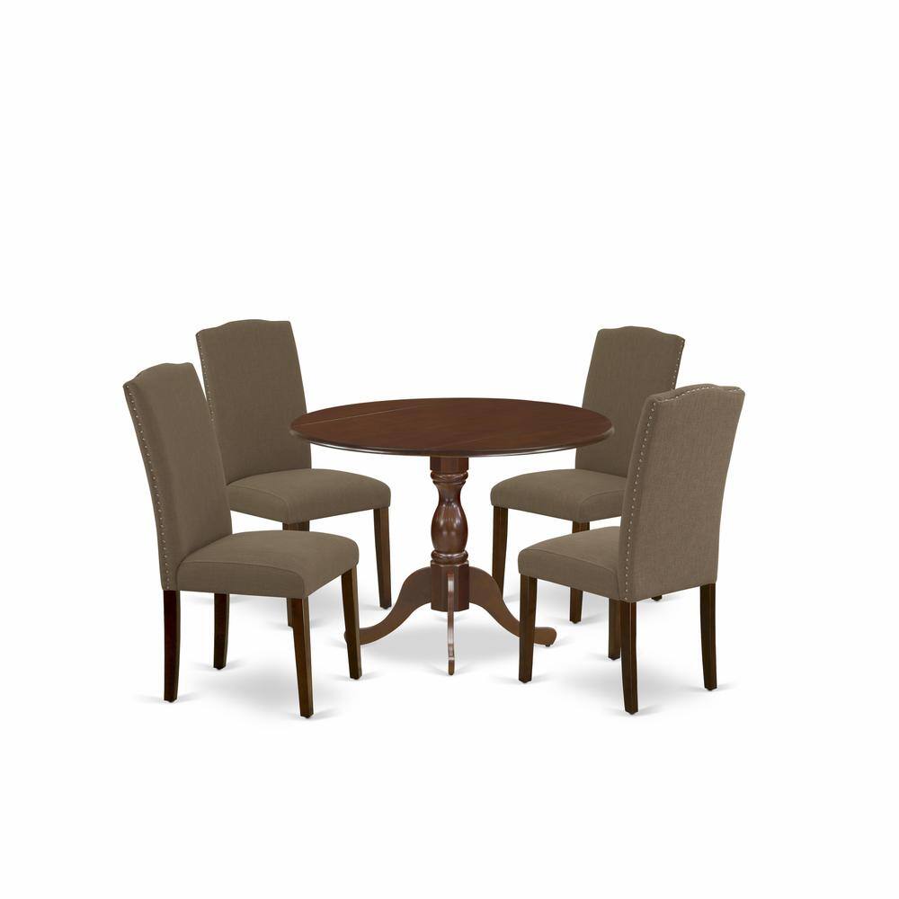 Left. East West Furniture - East West Furniture DMEN5-MAH-18 5 Piece Dining Table Set Consists of 1 Drop Leaves Wood Dining Table and 4 Dark Coffee - Mahogany.