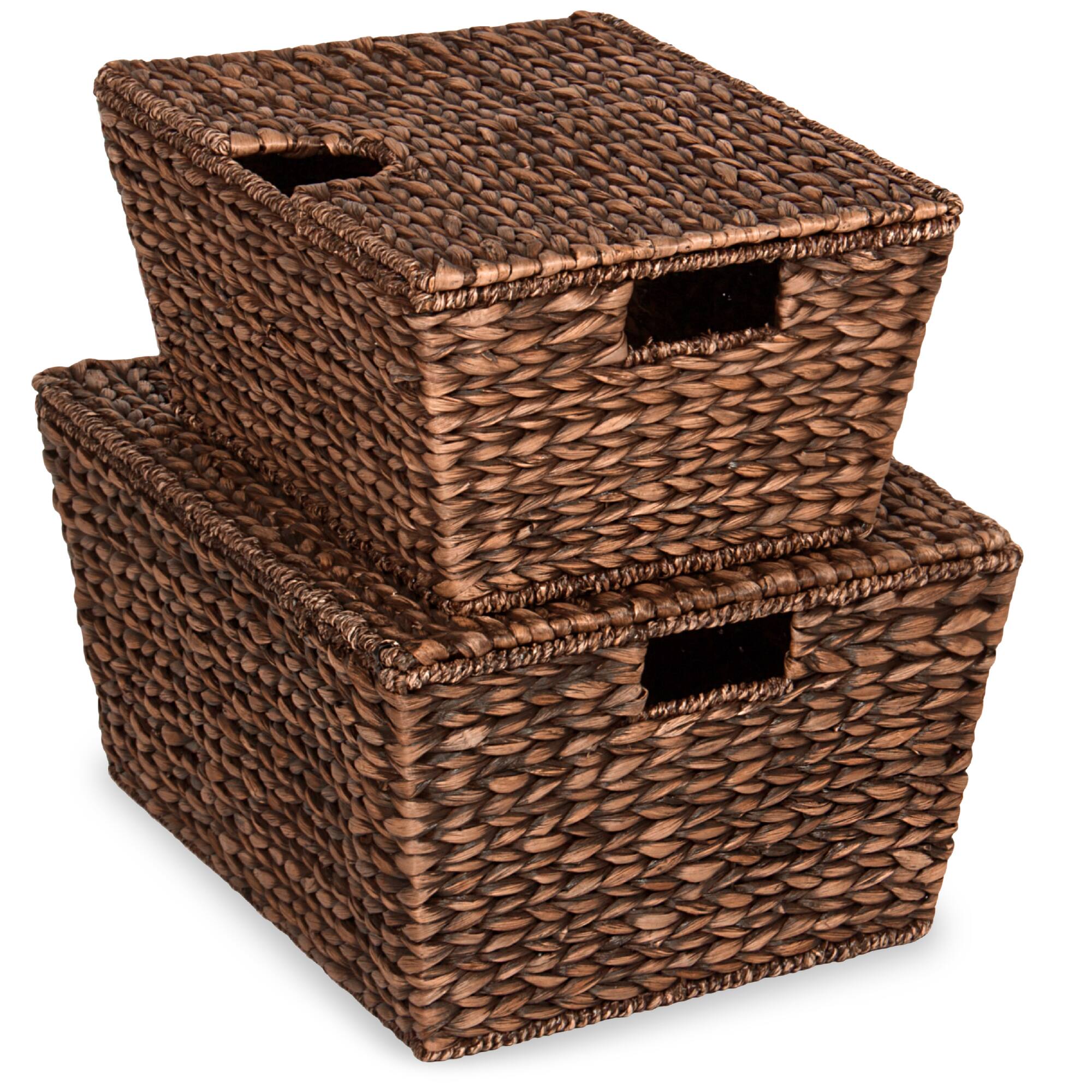 Front. Best Choice Products - Best Choice Products Set of 2 XL Water Hyacinth Woven Tapered Storage Basket Chests w/ Attached Lid, Handle Hole - Brown.