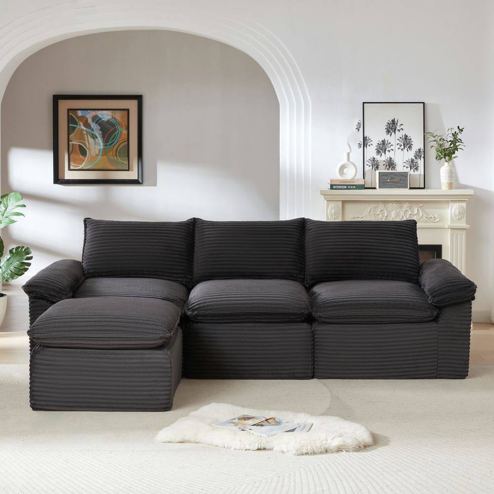 Angle. Kadyn - Modular Corduroy Sectional Sofa, Oversized Cloud Couch with Ottoman, DarkGray - Gray.