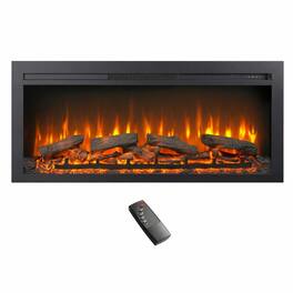 RYHNUYNE - 44 Inch Wall Recessed Electric Fireplace with Remote & Imitation Flame – LED Heater for Living Room Bedroom - Antique Black