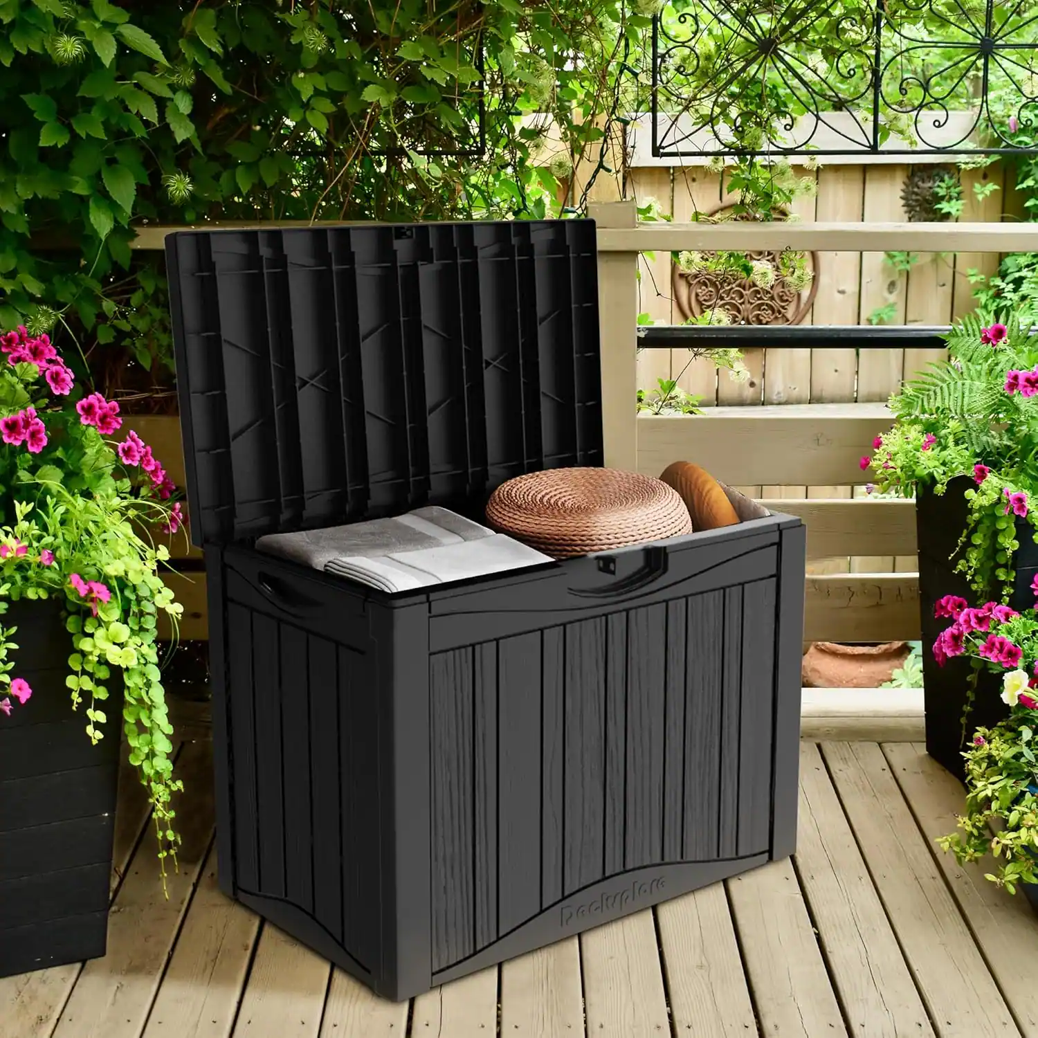 Alt View 1. Decksplore - 45 Gallon Lockable Resin Deck Box - Brown.